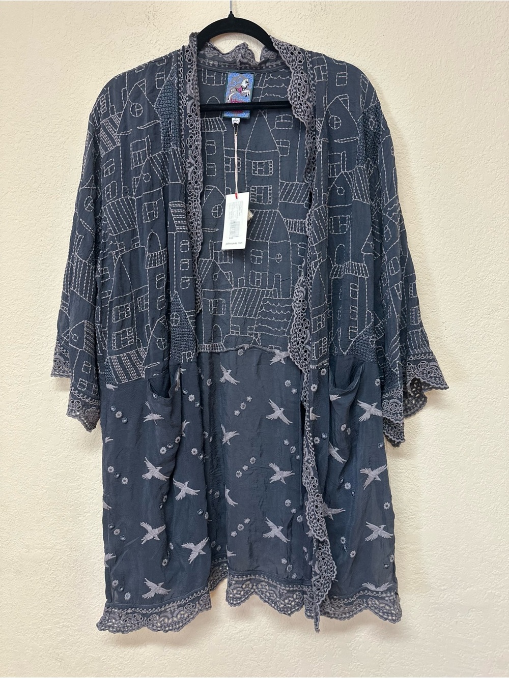 Johnny Was NWT Boho Embroidered Open-Front Kimono Jacket size M